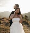 romantic outdoor wedding couple at sunset