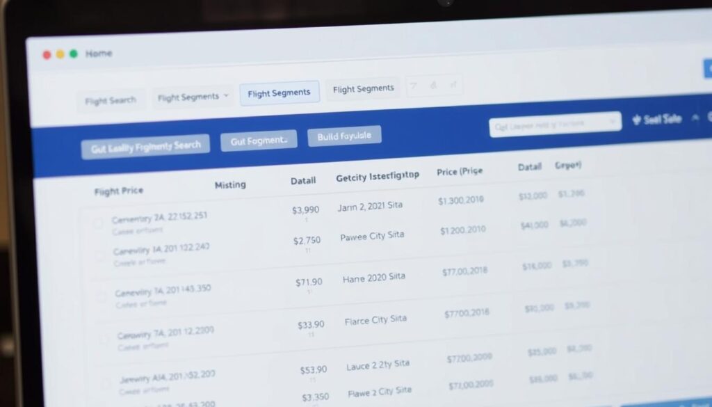 Computer screen showing multi-city flight search with various route combinations and prices Computer screen showing multi-city flight search with various route combinations and prices