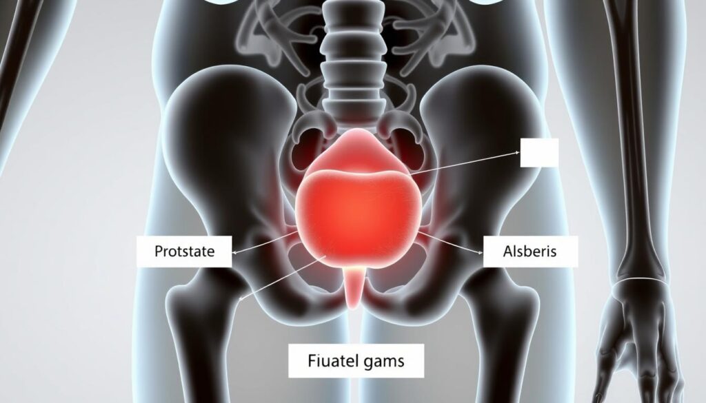 Diagram showing the prostate gland location in the male body