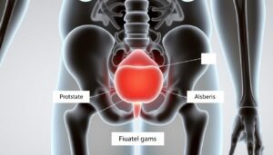 Diagram showing the prostate gland location in the male body