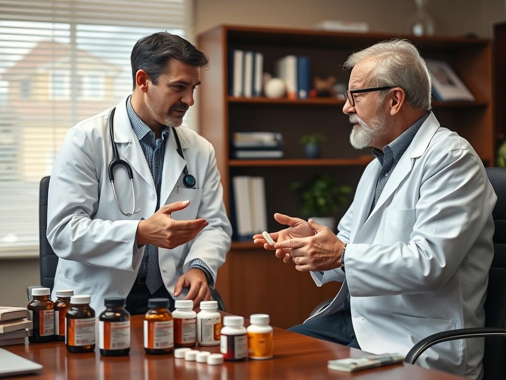 Doctor discussing supplement safety with a male patient