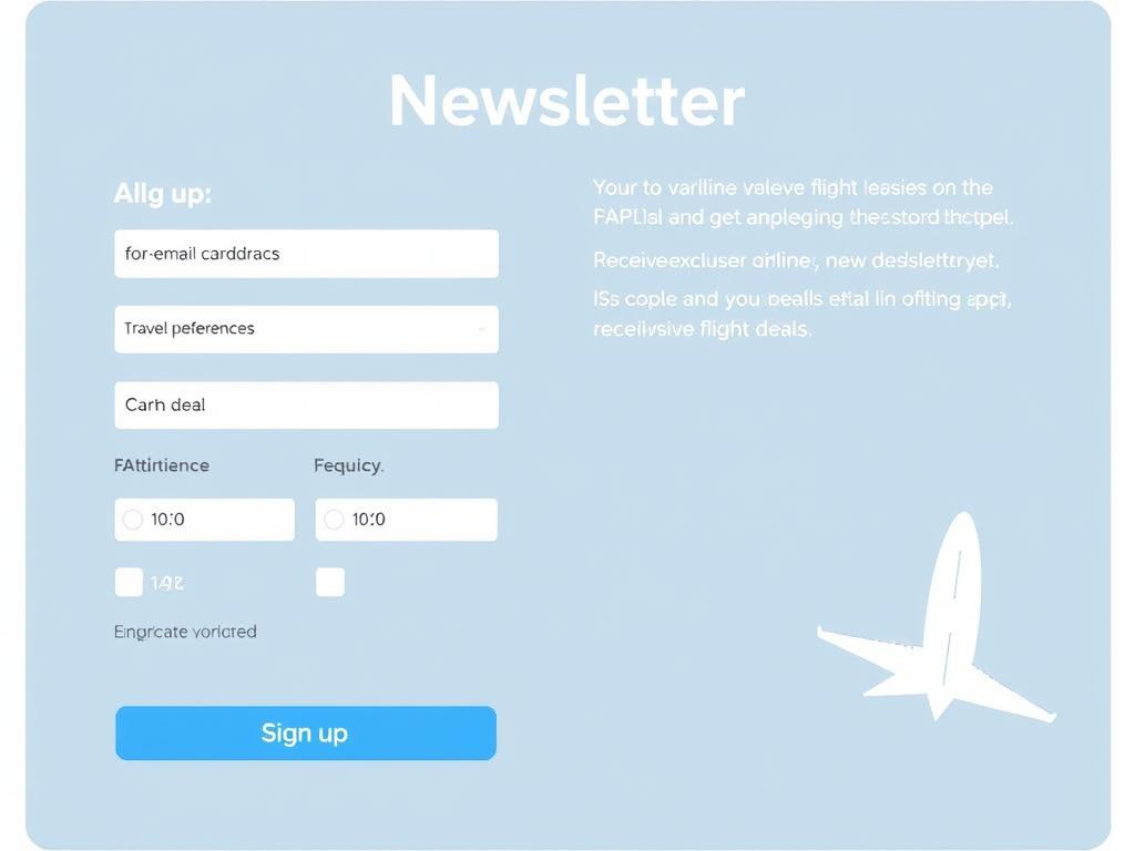 Example of an airline newsletter signup form highlighting special deals and offers Example of an airline newsletter signup form highlighting special deals and offers