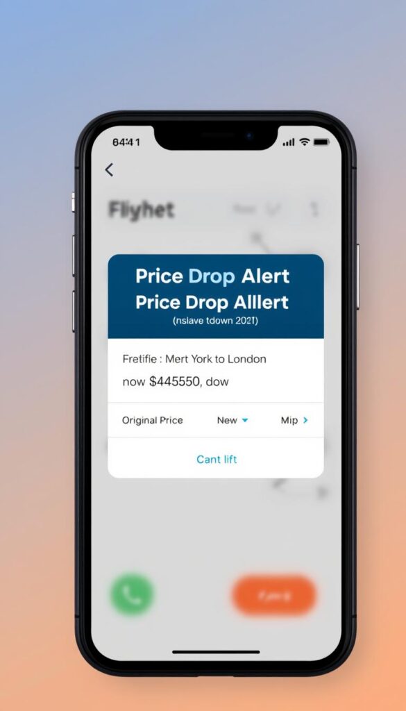 Mobile phone showing a price alert notification for a flight deal Mobile phone showing a price alert notification for a flight deal