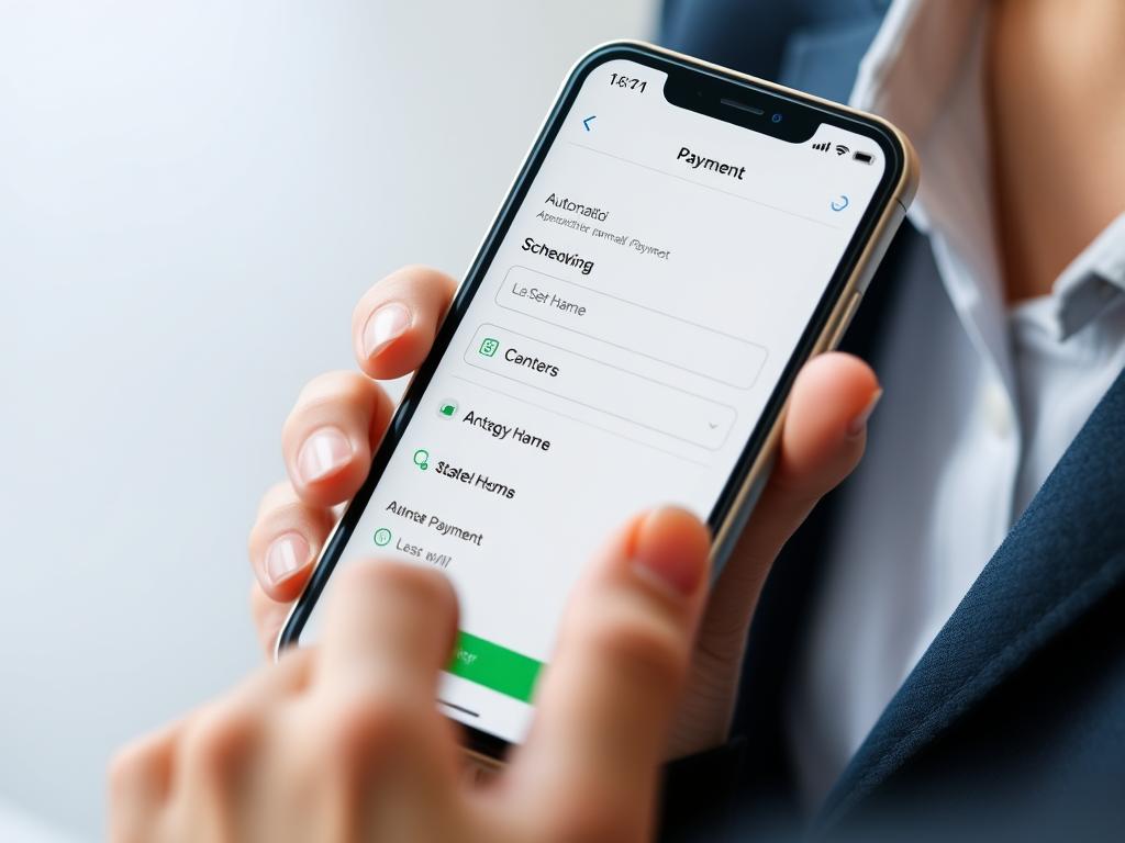 Person setting up automatic payments on smartphone