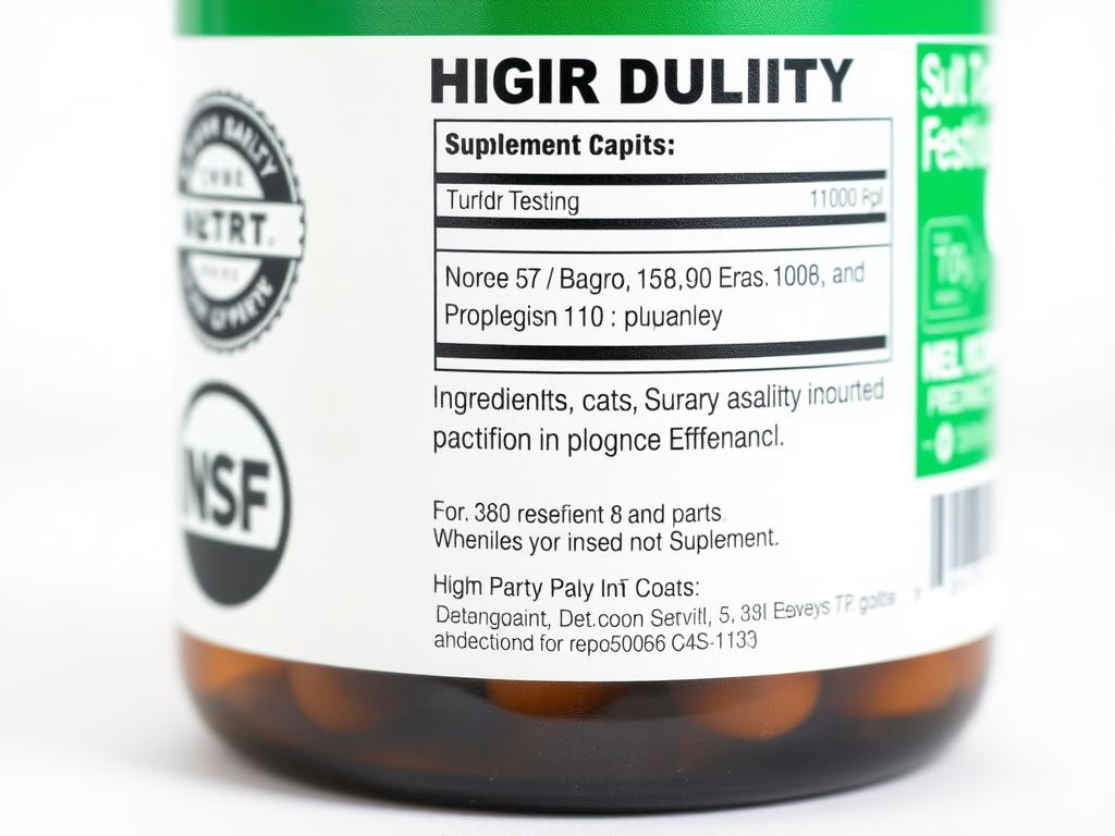 Quality supplement bottle showing third-party testing certification seal