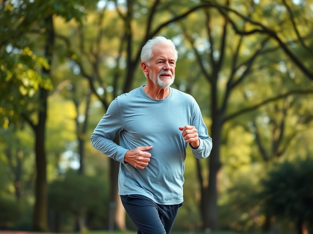 Senior man exercising outdoors to support overall and prostate health