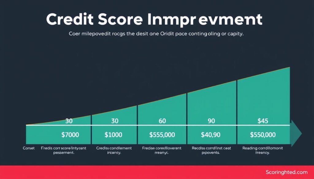 Timeline showing credit score improvement over 90 days