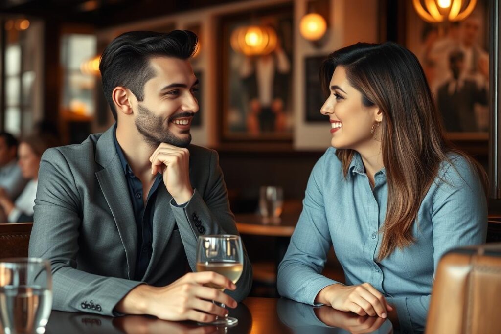 Two people engaged in deep conversation showing active listening, demonstrating seduction tips about genuine interest