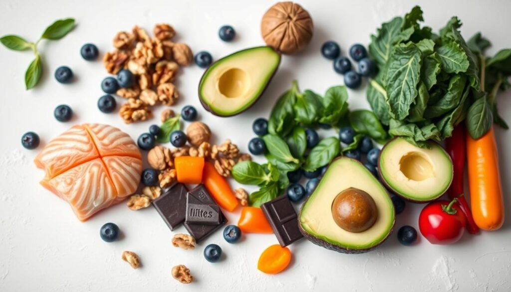 Assortment of brain-healthy foods that boost working memory