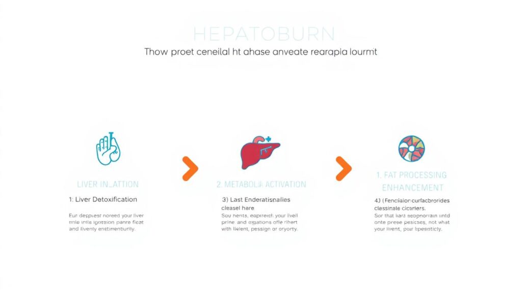 Diagram showing HepatoBurn's three-phase approach to liver support and metabolism