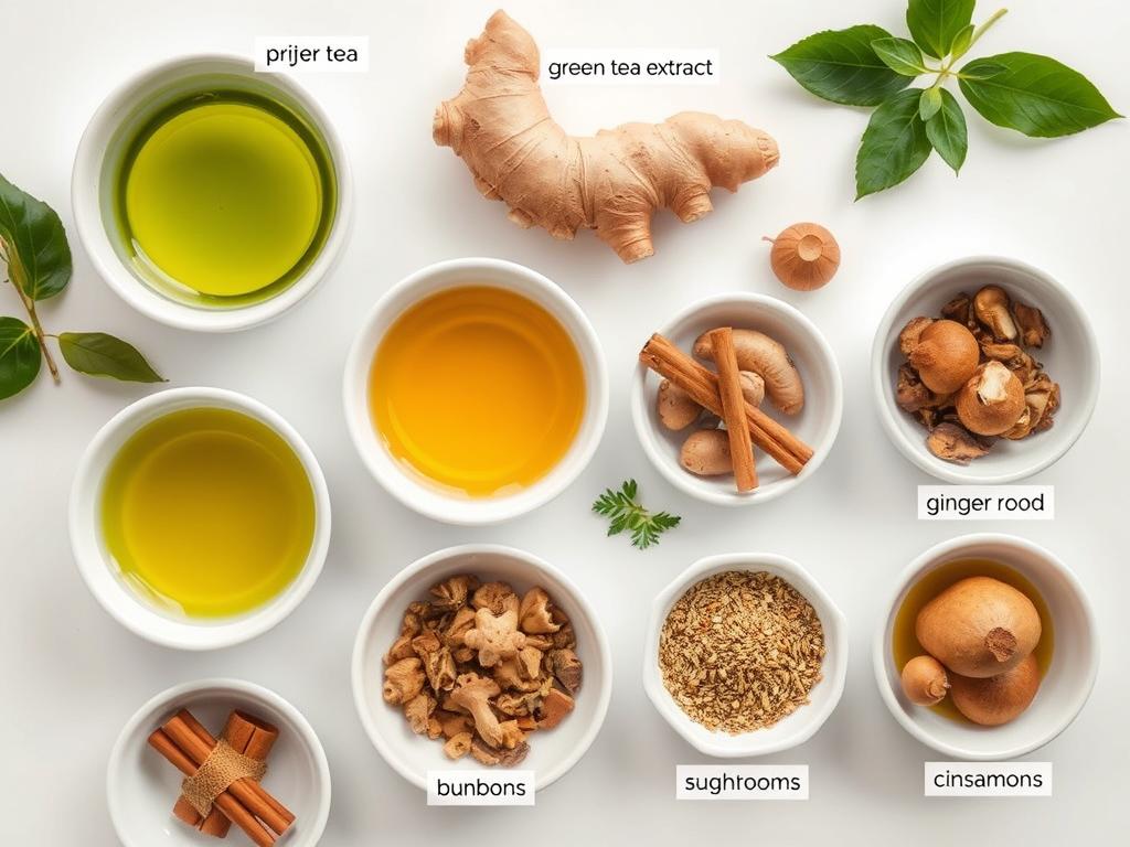 Natural ingredients found in Nagano Tonic displayed individually