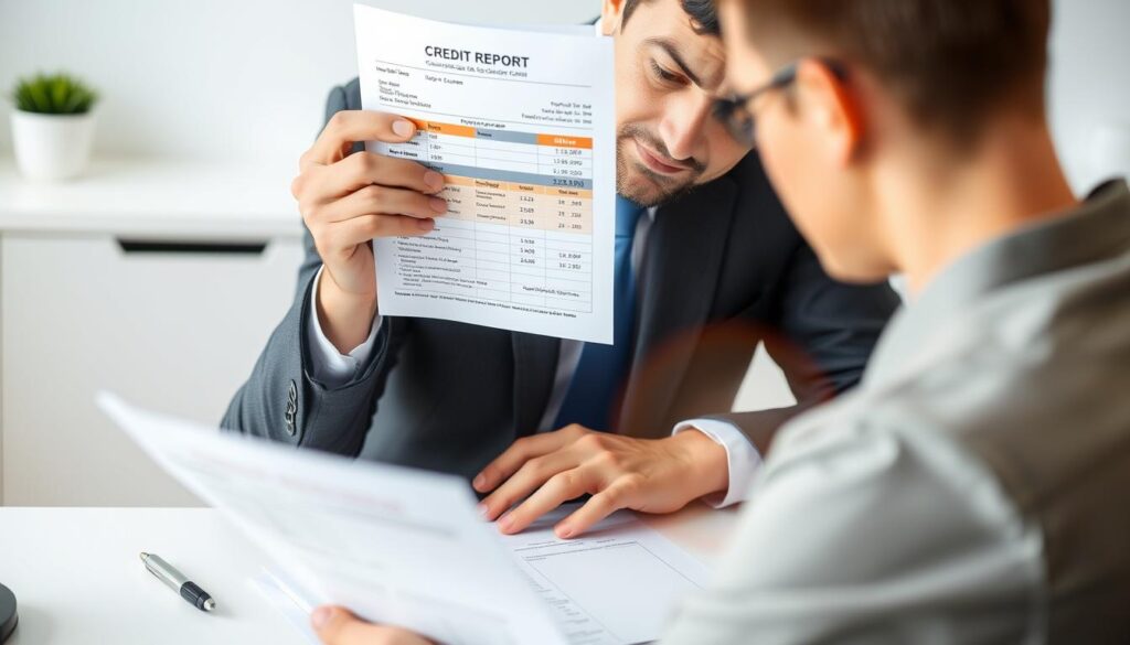 Person reviewing credit report with highlighted errors showing Credit Repair Magic process