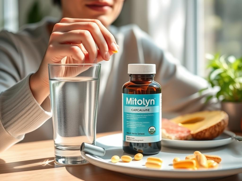 Person taking Mitolyn supplement with breakfast