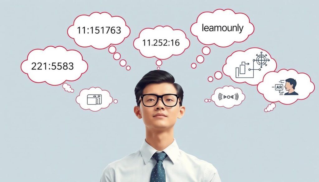 Person using working memory to juggle multiple tasks simultaneously, showing mental workspace concept