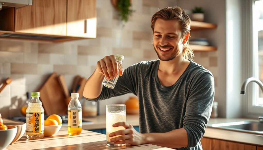 Person with increased energy using Nagano Tonic in their daily routine