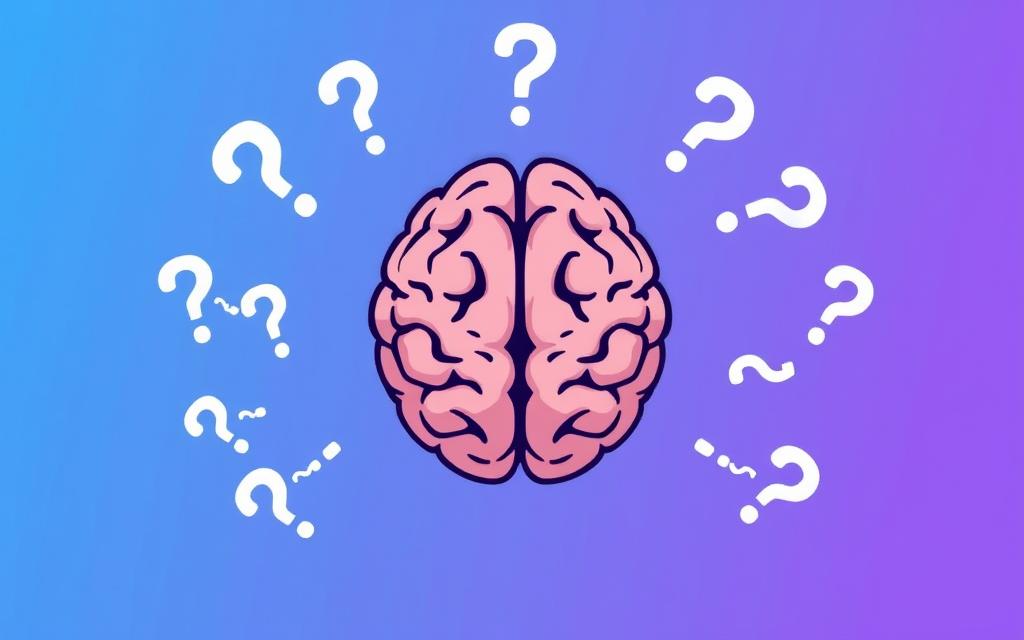 Question marks and brain illustration representing memory FAQs