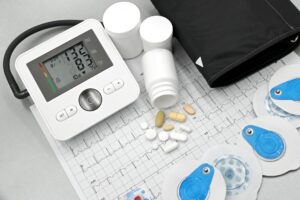 medical devices and pills on ecg printout