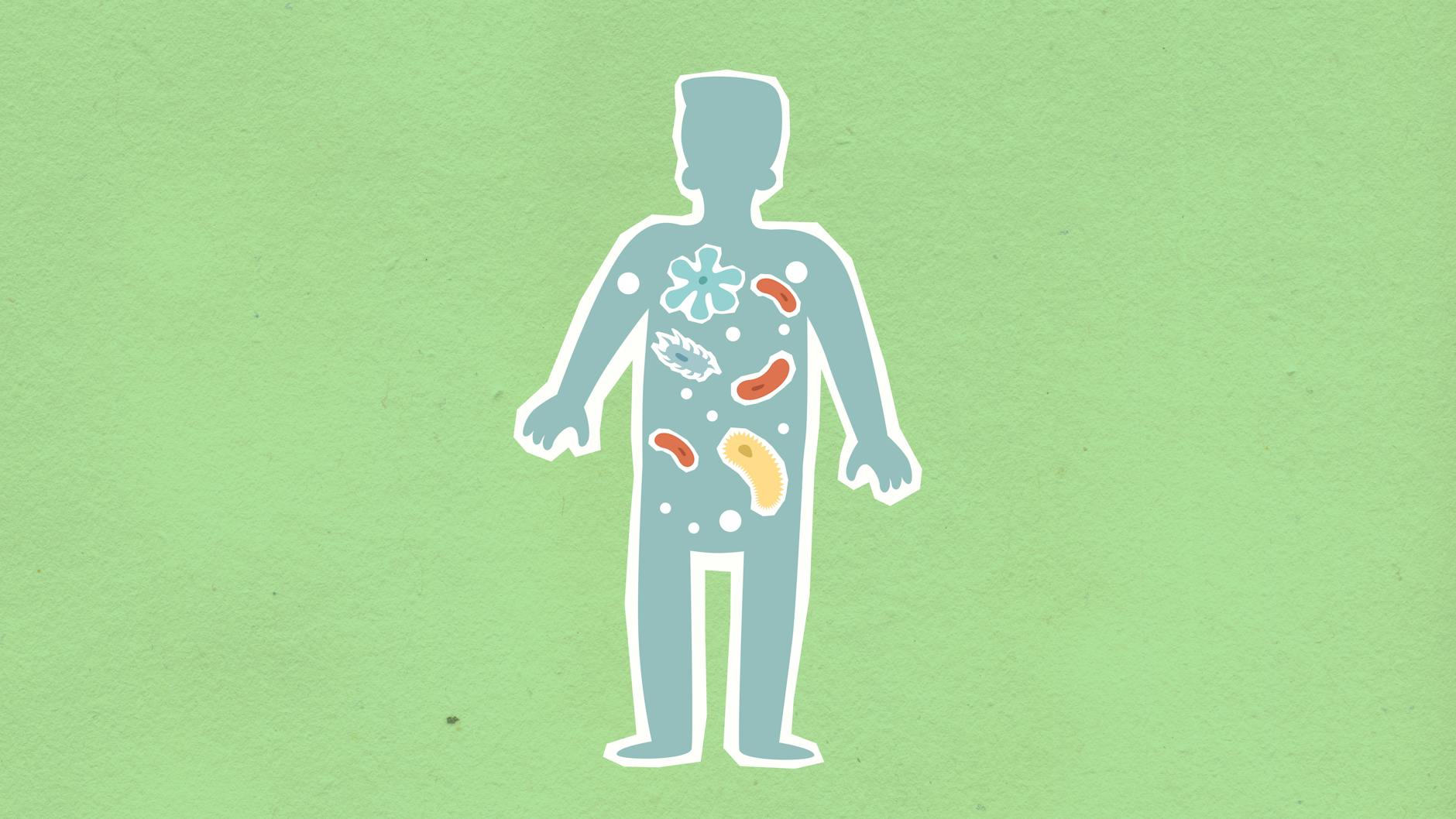 paper applique of human figure with bacteria