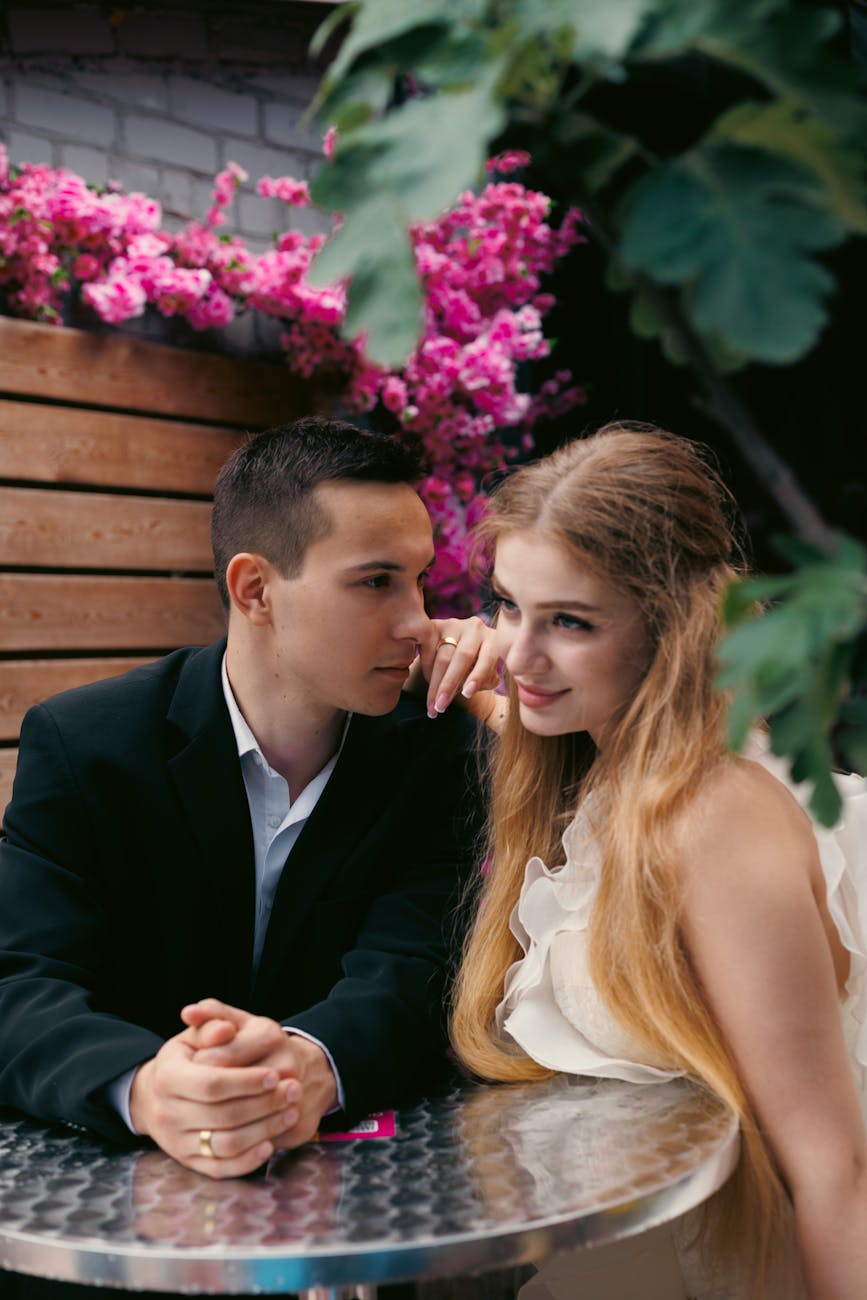 young couple in romantic outdoor setting