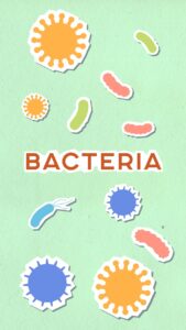decorative cardboard illustration of bacteria with viruses